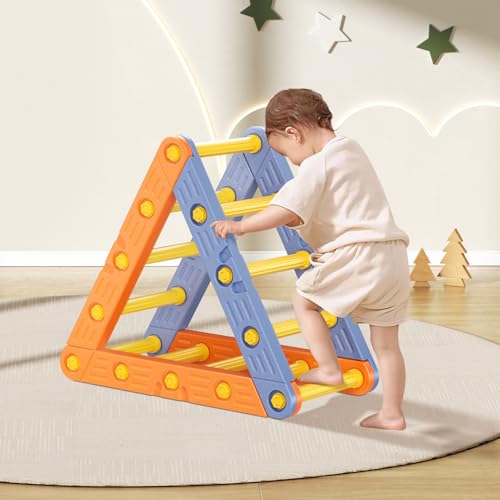 Lischwert Montessori Klettergerüst Set, Indoor Kletterdreieck mit Dreieckiges Klettergerüst,Halbkreis, Rutsche aus Kunststoff Kletterturnhalle für Babys (PJ001-Orangeblau) von Lischwert