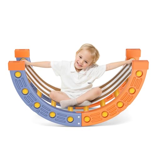 Lischwert Montessori Klettergerüst Set, Indoor Kletterdreieck mit Dreieckiges Klettergerüst,Halbkreis, Rutsche aus Kunststoff Kletterturnhalle für Babys (PJ002-Orangeblau) von Lischwert