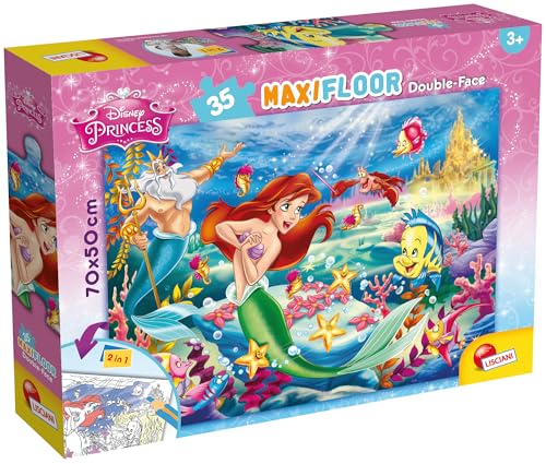 Liscianigiochi 48168 The Little Mermaid Disney Princess 2 in 1 Doppel Gesicht Supermaxi Stück Arielle, Puzzle Die kleine Meerjungfrau 35 Teile von Liscianigiochi