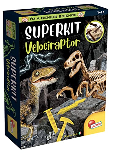 Lisciani – I'M A GENIUS SCIENCE – Velociraptor Super Kit - Für Kinder ab 7 Jahren - Archäologen-Set für Kinder – Dinosaurierskelett – Ausgraben und Bauen – Lern- und Wissenschaftsspiel von Liscianigiochi