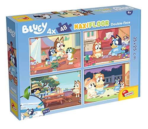 Lisciani - BLUEY - 4 Puzzles mit je 48 Teilen - Kreativspiel - Puzzle-Spiel - Mehrere Charaktere - Doppelseitig - 2 in 1 - Puzzle und Ausmalen - 35 x 25 cm - Für Kinder ab 4 Jahren von Liscianigiochi