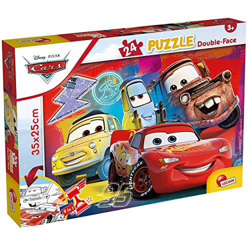 Liscianigiochi - Disney Cars - 24 Teile - Für Kinder Ab 3 Jahren - 2-in-1 Doppel-Seiten Puzzle - Rückseite Zum Ausmalen - Fördert Kreativität und Feinmotorik - Hergestellt in Italien von Liscianigiochi