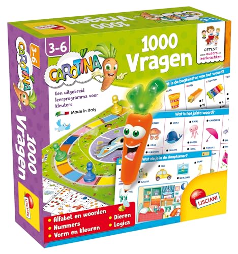 Liscianigiochi LISCIANI - 1000 Fragen - Spiele Koffer - Quiz - Verschiedene Themen - Gesprächs- und Lichtstift - Lernspiel - Für Kinder von 3 bis 6 Jahren - Carotina von Liscianigiochi