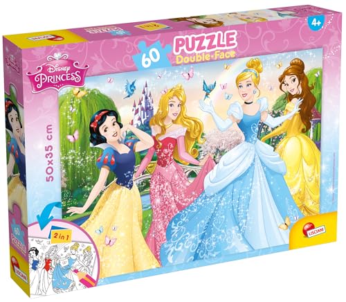 Liscianigiochi 47901 Disney Princess, Italien 2 in 1 Doppel Gesicht Plus, DISNEY Doppelseitiges Puzzle 60 Stück Prinzessinnen, Einheitsgröße von Disney