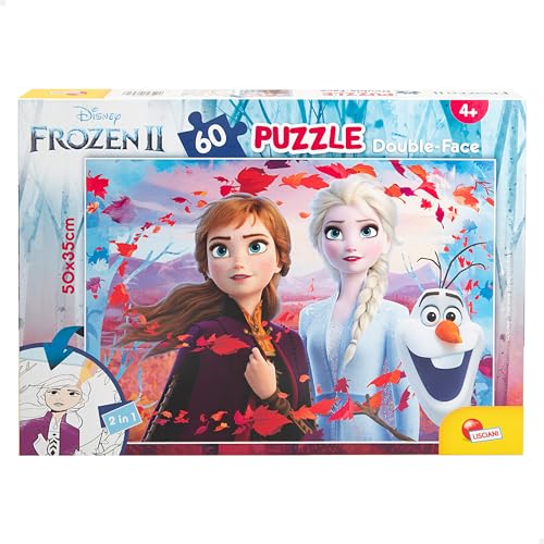 Lisciani – DISNEY – Die Eiskönigin – Puzzle für Kinder ab 4 Jahren – 60 Teile – 2-in-1 doppelseitiges Puzzle vorne/hinten mit Rückseite zum Ausmalen – fördert motorische Fähigkeiten und Kreativität von Liscianigiochi