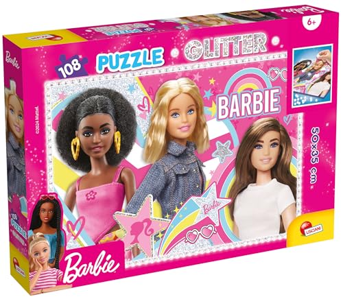 LISCIANI – BARBIE Glitzerpuzzle – 108 Teile – Reflexionsspiel – Lernspiel – 50 x 35 cm – Querformat – Glitzerpuzzle – Fördert motorische Fähigkeiten – Für Kinder ab 4 Jahren – Hergestellt in Italien von Liscianigiochi