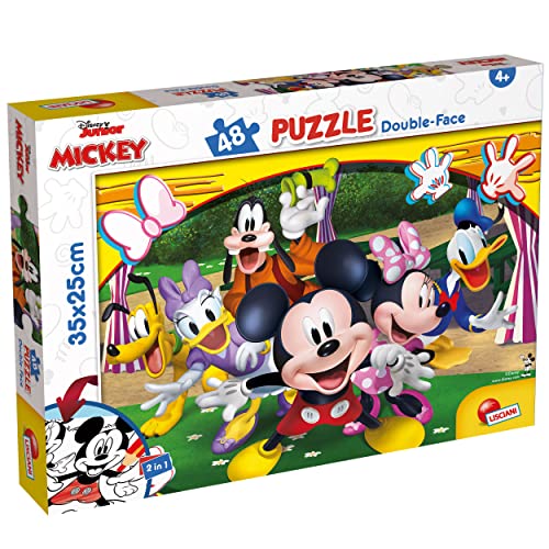 Liscianigiochi - Disney Mickey - Puzzle 24 Teile - Für Kinder Ab 3 Jahren - Doppel-Seiten-Puzzle mit Malrückseite - 25x35 cm - Fördert Denken und Geschicklichkeit - Hergestellt in Italien von Liscianigiochi