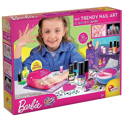 Lisciani - BARBIE - Nagelkunst - Farbwechsel - Kreatives Spiel - Glitzer und Glitzer - Nagellack, der im Sonnenlicht seine Farbe ändert und im Dunkeln leuchtet - Für Mädchen ab 5 Jahren von Liscianigiochi