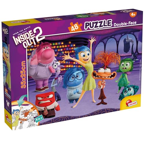 Lisciani - DISNEY ALLES STEHT KOPF 2 - Puzzle 48 Teile - Für Kinder Ab 4 Jahren - Maxi Doppelseitiges Puzzle - 35x25cm - Rückseite zum Ausmalen - Lustige Geschenkidee - Malen - INSIDE OUT 2 von Liscianigiochi