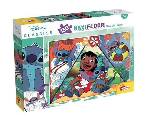 Lisciani - DISNEY LILO & STITCH Maxi-Bodenpuzzle - 150 Teile - Für Kinder ab 6 Jahren - 50x70cm - Großes Puzzle Tropische Erkundung mit Lilo und Stitch - Entwickelt Reflexion und Geschicklichkeit von Liscianigiochi