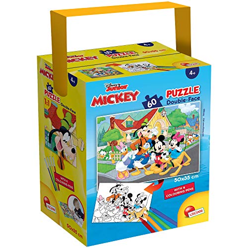 Lisciani – DISNEY - Mickey-Mouse-Puzzle – 60 Teilen – Doppelseitig – Rückseite zum Ausmalen – Lernspiel – ab 4 Jahren – fördert Kreativität und motorische Fähigkeiten – hergestellt in Italien von Liscianigiochi