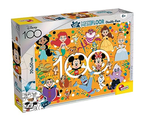 Lisciani - DISNEY Puzzle 100 DF Maxifloor - 150 Stück - Mehrere Charaktere - Double Face - 2 in 1 - Puzzle und Färbung - 70 x 50 Cm - Für Kinder ab 6 Jahren von Liscianigiochi