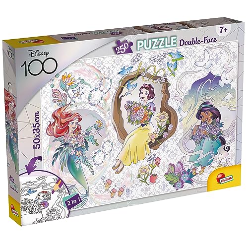 Lisciani - DISNEY Puzzle 100 DF Plus - 250 Stück - Prinzessinnen - Double Face - 2 in 1 - Puzzle und Ausmalbilder - 50 x 35 Cm - Für Kinder ab 7 Jahren von Liscianigiochi