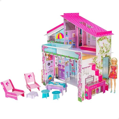 Lisciani - Puppenhaus - Barbie Ferienvilla mit Puppe - Fantasiespiel - Papphaus zum Zusammenbauen und Dekorieren - Kreative Freizeit - Für Mädchen ab 4 Jahren von Liscianigiochi