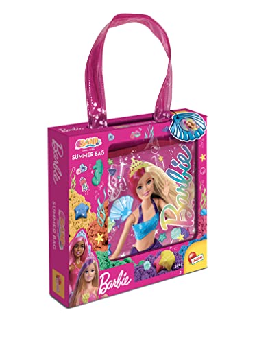 Lisciani - Barbie Sand Strand 500 g in Shopper Sommer Tasche - Entdecke den Barbie Sommer-Sandbeutel- 500 g Sand und Formen zum Spielen - Buntes Beach-Design, für Kinder ab 3 Jahren. von Liscianigiochi