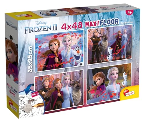 Lisciani - DISNEY Puzzle Die Schneekönigin - 4 Puzzles von 48 Stück - Double Face - Rückseite Zum Ausmalen - Pädagogisches Spiel - 35x25cm - Ab 4 Jahren - Hergestellt in Italien von Liscianigiochi