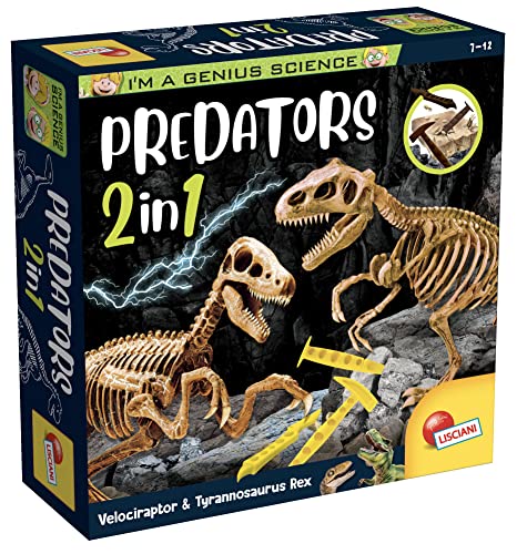 Lisciani –I'M A GENIUS Predators 2 in 1 T-rex + Velociraptor – Grabe die Blöcke aus und baue die Dinosaurierskelette – Wissenschaftliches Lernspiel für Kinder ab 7 Jahren – 95421 von Lisciani