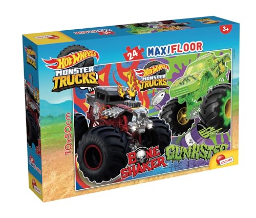 Lisciani - HOT WHEELS Maxi-Bodenpuzzle - 24 Teile - Für Kinder ab 3 Jahren - Großes Puzzle mit Monster Trucks und Rennautos BoneShaker und Gunkster - Entwickelt Reflexion und Geschicklichkeit von Liscianigiochi