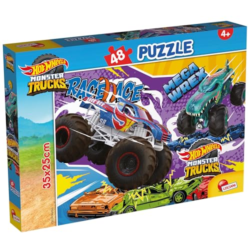 Lisciani - HOT WHEELS Puzzle - 48 Teile - Für Kinder ab 4 Jahren - 35x25cm - Puzzle mit Monster Trucks - Rennautos im Wettbewerb - Entwickelt Reflexion und Geschicklichkeit von Liscianigiochi