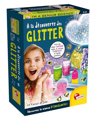 Lisciani – I'm A Genius – Auf Entdeckung von Glitter für Kinder ab 7 Jahren – wissenschaftliche Experimentier-Set mit Pailletten – Herstellung von leuchtendem Schleim und fluoreszierenden Kristallen – von Liscianigiochi