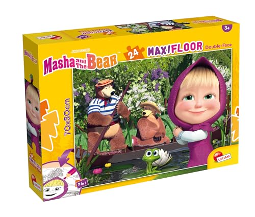 Lisciani - MASHA UND DER BÄR Maxi-Bodenpuzzle - 24 Teile - Für Kinder ab 3 Jahren - 50x70cm - Großes Puzzle Masha and the Bear mit doppelseitigem Malen - Entwickelt Reflexion und Geschicklichkeit von Liscianigiochi