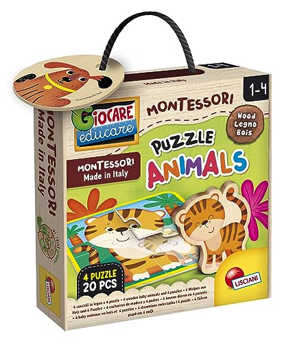 Lisciani - Montessori Wood Puzzle Animals - 4 Holzpuzzles mit Tierbabys - 20 Teile - Für Kinder ab 1 Jahr - Fördert Logik und Gedächtnis - Hergestellt in Italien von Liscianigiochi