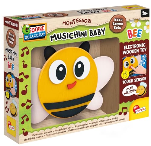 Liscianigiochi-Montessori Baby Wood- Musik: Biene-Musikalisches Bildungsspielzeug aus Holz für Babys ab 9 Monaten-Licht und Ton- Elektronisches Spielzeug mit Tastsensoren- Fördert auditive Erinnerung von Liscianigiochi