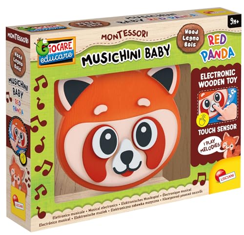 Lisciani - Montessori Baby Wood - Musik: Roter Panda - Interaktives Musikspielzeug aus Holz für Babys ab 9 Monaten -Musikalisch und leuchtend -Elektronisches Spielzeug -Fördert sensorische Entdeckung von Liscianigiochi