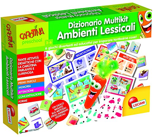 Liscianigiochi Lernspiel 53391 – Carotina Stift sprechende Wörterbuch Multikit Lexik für Kinder ab 3 Jahren mit abgebildeten Karten zum Lernen von Worten, Formen und Tieren von Liscianigiochi