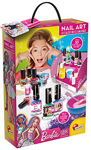 Lisciani – BARBIE Color Reveal – Nagellack-Kit Farbwechsel zum Selbermachen - Nagellack, der seine Farbe bei Kontakt mit Wasser ändert - Enthält 1 Basis, Pigmente, Glitzer, Zubehör und Aufkleber von lisciani