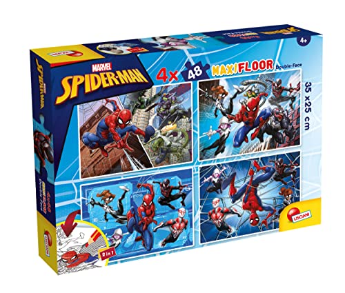 Lisciani - MARVEL - Puzzle MAXIFLOOR Spiderman - ‎100385 - Doppelseitiges Puzzle 4x48 Teile - Zum Ausmalen auf der Rückseite - Denk- und Geduldspiel - Bildungsspiel - Für Kinder ab 4 Jahren von Liscianigiochi