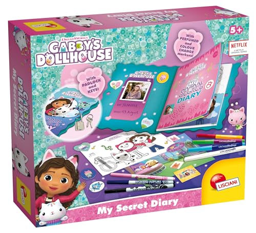 Lisciani - GABBY'S DOLLHOUSE Mein geheimes Tagebuch - Tagebuch mit Vorhängeschloss und Schlüsseln - Für Kinder ab 5 Jahren - Duftfilzstifte, Sticker & Edelsteine enthalten - Gabby's Dollhouse von Liscianigiochi