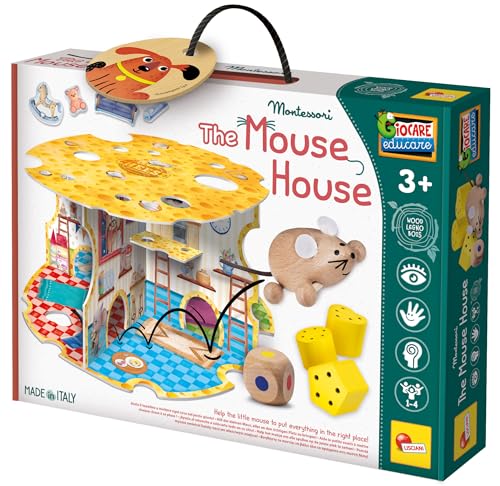 Lisciani - MONTESSORI HOLZ - Das Haus der Mäuse - Montessori Lernspiele aus Holz - Für Kinder ab 3 Jahren - 3D-Laufspiel - Geometrische Formen und Zahlen lernen von Liscianigiochi