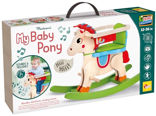 Lisciani - MONTESSORI BOIS - Mein Baby-Pony - Elektronisches, sprechendes Holzschaukelpferd - Für Kinder 1-3 - Entwicklung von Motorik und Gleichgewichtssinn - Stabil und sicher - Mit Klängen Melodien von Liscianigiochi