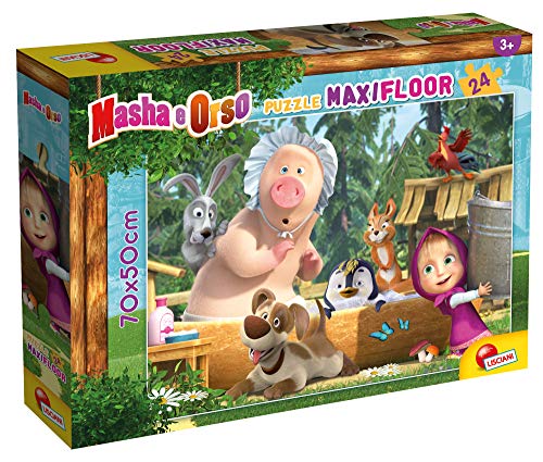 Lisciani – Mascha und der Bär – 70 x 50 cm großes Puzzle mit 24 Teilen – 2-in-1-Puzzle – doppelseitig mit Malrücken – für Kinder ab 3 Jahren – Marker zum Ausmalen im Lieferumfang enthalten von Liscianigiochi