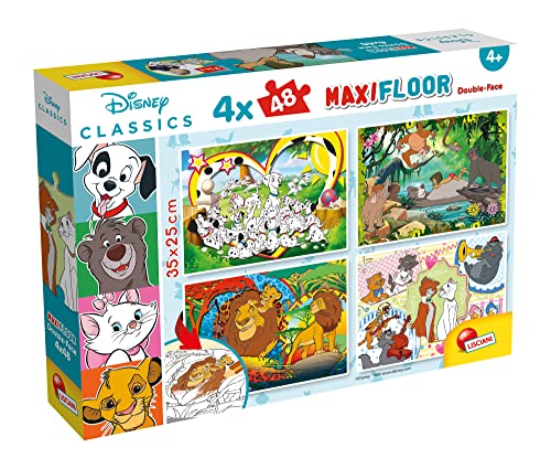 Liscianigiochi 91737 Disney Maxifloor Classic gemischt, Doppelseitiges Puzzle 4 x 48 Stück Klassiker von Liscianigiochi