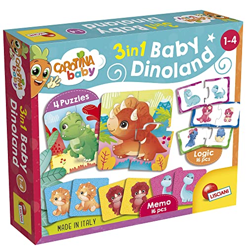 Lisciani – Baby Dinoland – 3 Spiele in 1 – Lernspiele – Rätsel – Memo – Logik – Dinosaurierspiele – Für Kinder von 1 bis 4 Jahren – CAROTINA BABY – Hergestellt in Italien von Liscianigiochi