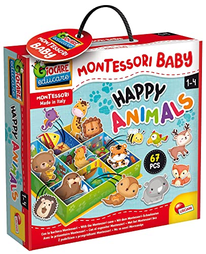 Lisciani – MONTESSORI BABY– Happy Animals - Tierbox in 3D - Formenlernen von Tieren für Kinder von 1 bis 4 Jahren - Pädagogisches Klassifikationsspiel - 67 Teile - Hergestellt in Italien von Liscianigiochi