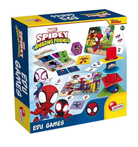 Lisciani – MARVEL - Spidey Edugames – Superhelden-Lernspiel für Kinder ab 2 Jahren – Set mit 10 Pappspielen und 8 Kunststoffzylindern – Fördert die manuelle Geschicklichkeit – Regt Kreativität von Liscianigiochi