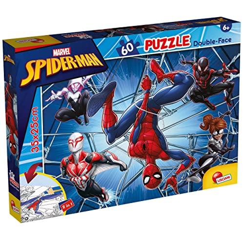 Liscianigiochi - Marvel Puzzle DF, 99634 - Doppelseitiges Puzzle M-Plus 60 Teile - Spiderman - 25x35 cm - Fördert Feinmotorik, Kreativität und Vorstellungskraft von Lisciani