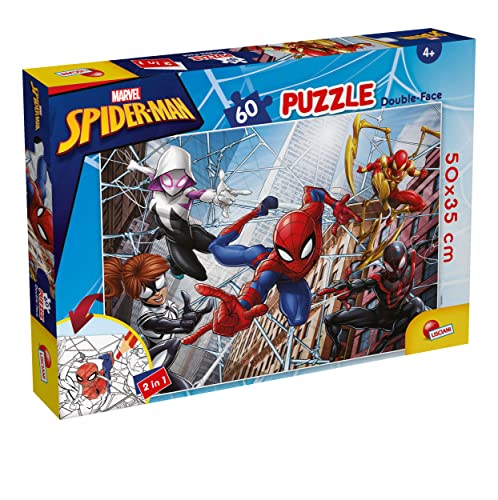 Liscianigiochi - Marvel Puzzle DF, 99689, Doppelseitiges Plus Puzzle 60 Spiderman - Rekonstruieren und Ausmalen der besten Szenen Ihres Superhelden - Format 70x50 von Liscianigiochi