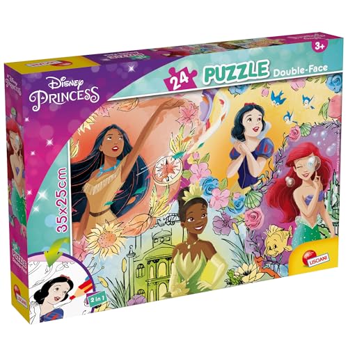 Lisciani - DISNEY PRINZESSINNEN Puzzle - 24 Teile - Für Kinder ab 3 Jahren - Puzzle mit doppelseitigem Malen mit Disney-Prinzessinnen wie Pocahontas, Schneewittchen, Ariel und Tiana von Liscianigiochi