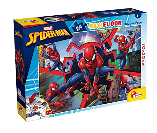 Liscianigiochi - Marvel Puzzle DF, 99740 - Doppelseitiges MAXIFLOOR Puzzle 24 Teile - Spiderman - 70x50 cm - Fördert Feinmotorik, Kreativität und Vorstellungskraft von Liscianigiochi