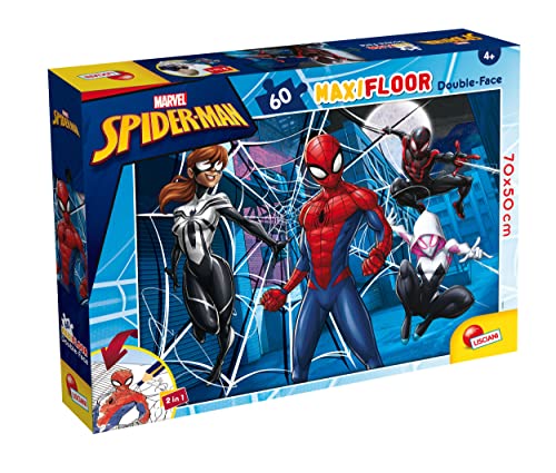 Liscianigiochi - Marvel Spiderman - Maxifloor Puzzle für Kinder ab 4 Jahren - 70x50cm - Riesiges Superhelden-Puzzle Doppelseitig - Rückseite zum Ausmalen. von Liscianigiochi