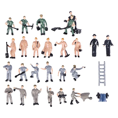 Lisher 25 Stück 1:87 bemalte Figuren, Miniaturfiguren der Eisenbahnarbeiter, mit Eimer und Leiter von Lisher