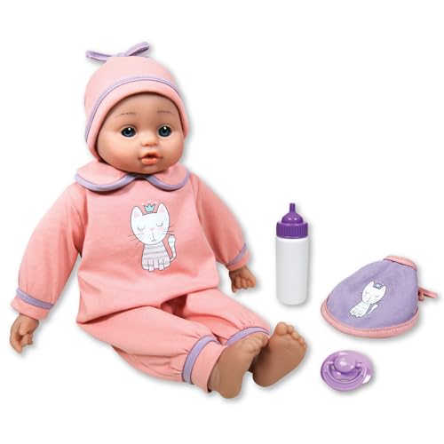 Lissi: Interaktive Babypuppe Jamie – 38,1 cm Pink Kitty – Sprechend, 5 Babygeräusche, Flasche, Lätzchen, Schnuller, Hand drücken, Füße und Bauch, Spielspielzeug, Kinder ab 2 Jahren von Lissi