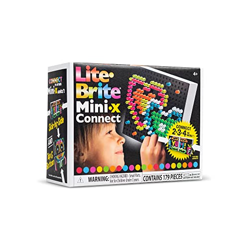 Lite Brite Mini-X Connect Leucht-Zeichentafel, Basic Fun, 02322, Mini LED-Zeichentafel mit Farben, Reisespielzeug Kreatives Spiel, Leuchtkunst, Zeichentafel mit Neon-Effekt, Kunst- und Bastelarbeiten für Kinder ab 4 Jahren von Basic Fun