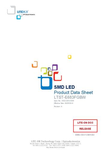 Lite-On LTST-E683FGBW SMD-LED PLCC Orange, Grün, Blau 355 mcd, 900 mcd, 355 mcd 120° 20 mA, 20 mA, von Lite-on