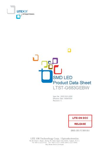 Lite-On LTST-G683GEBW SMD-LED PLCC RGB 900 mcd, 2.240 mcd, 355 mcd 120° 20 mA, 20 mA, 20mA 2.4 V, 3 von Lite-on