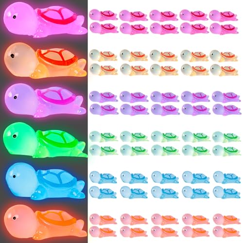 Lithyc 60 StüCk Mini Figuren - Mini SchildkröTen - Mini Leuchtende SchildkröTen - Geeignet FüR Aquarium-Dekoration, DIY-Hausgarten, Party-Dekoration (6 Farben) von Lithyc